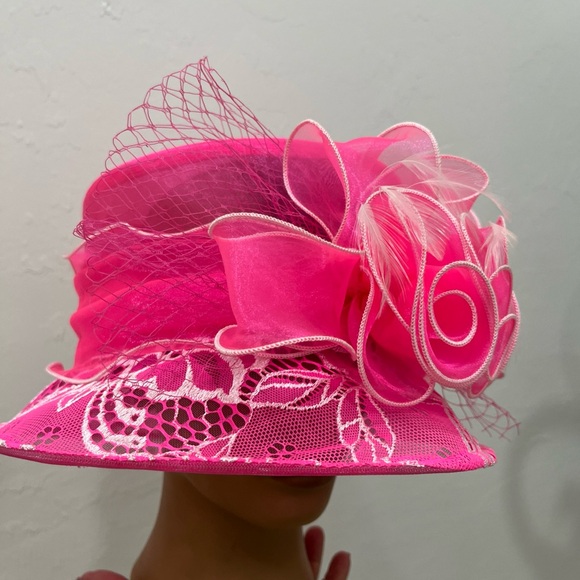 Sophia Collections LA Woman Pink Hat Floral Embroidered party Cocktail - Picture 6 of 7